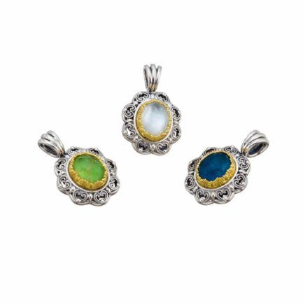 Oval Color Pendant in Sterling Silver 925 with Gold Plated Parts