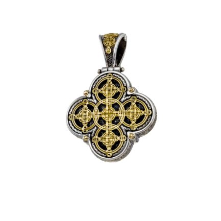Men’s Filigree Cross Pendant Byzantine 18k Yellow Gold and Sterling Silver 925