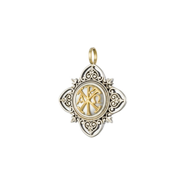 Chi-Rho Cross Pendant Byzantine 18k Yellow Gold and Sterling Silver 925 - Image 2