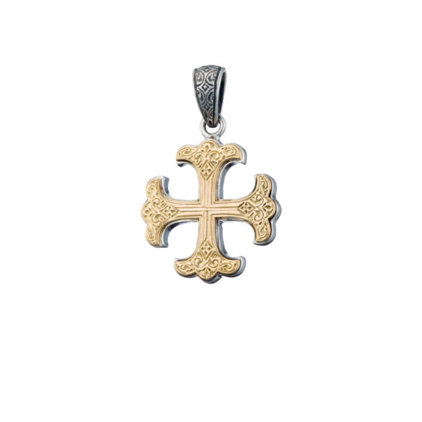 Men’s Byzantine Cross Pendant 18k Yellow Gold and Sterling Silver 925