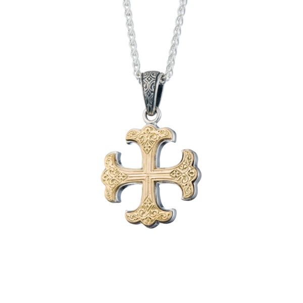 Men’s Byzantine Cross Pendant 18k Yellow Gold and Sterling Silver 925 - Image 2