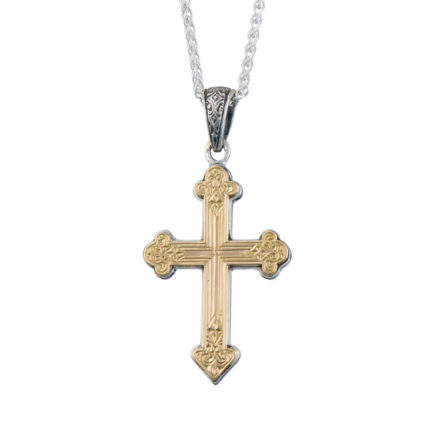 Men’s Byzantine Cross Pendant 18k Yellow Gold and Sterling Silver 925