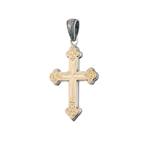 Men’s Byzantine Cross Pendant 18k Yellow Gold and Sterling Silver 925 - Image 2