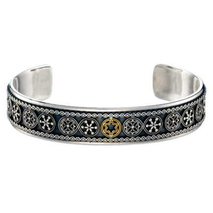 Star of David Men's Open Cuff Bracelet 18k Yellow Gold and Sterling Silver 925