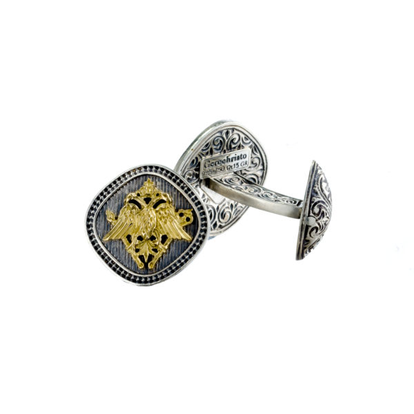Double Headed Eagle Byzantine Cufflinks 18k Yellow Gold and Silver 925