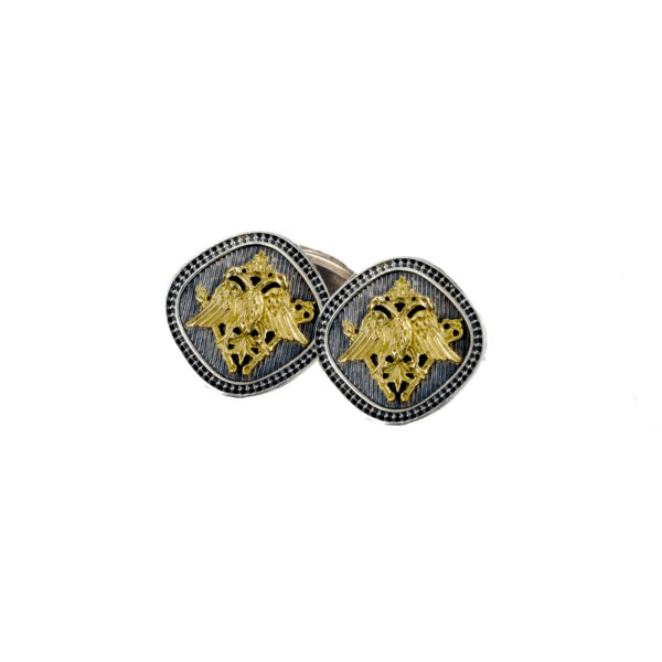 Double Headed Eagle Byzantine Cufflinks 18k Yellow Gold and Silver 925 - Image 2