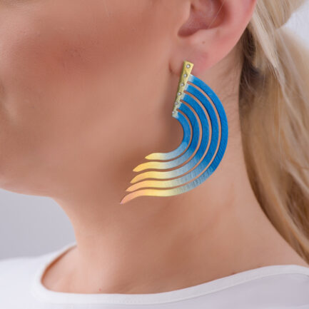 Icarus Feathers Earrings in Titanium with Diamonds