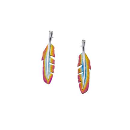 Colorful Titanium Feather Earrings in White Gold 18k