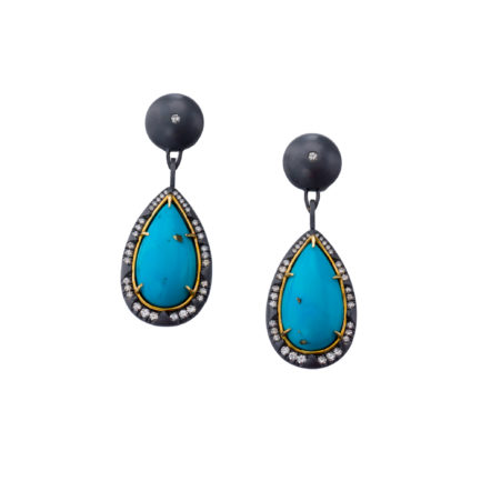 Titanium Teardrop Earrings with Diamonds and Turquoise