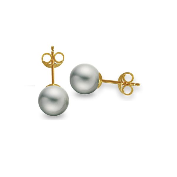 Gray Akoya Pearl White 5-5.5mm Stud Earrings in Gold 14k - Image 2