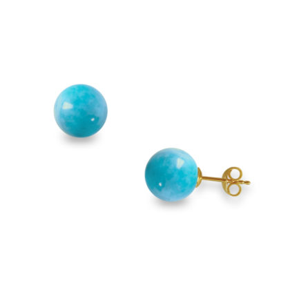 Turquoise Ball 8mm Stud Earrings in Yellow Gold 14k