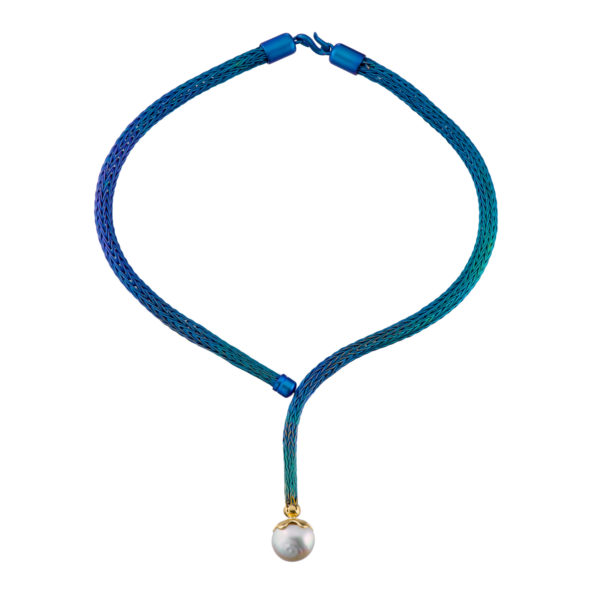 Luxury Sock Titanium Necklace with gold cap and South Sea Pearl - Image 2