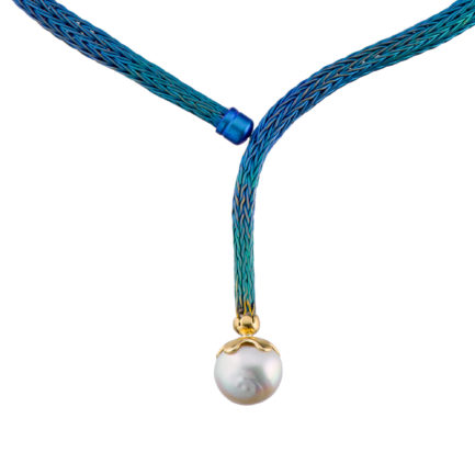 Luxury Sock Titanium Necklace with gold cap and South Sea Pearl, Necklace pearl Necklace Titanium by parthenonjewelry.com