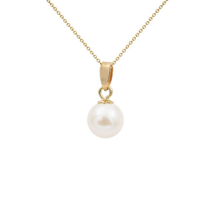 White Japanese 6-6.5mm Akoya Cultured Pearl Solitaire Necklace Pendant