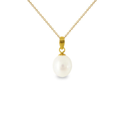Freshwater Pearl Oval Pendant 18K Solid Yellow Gold 8-10mm