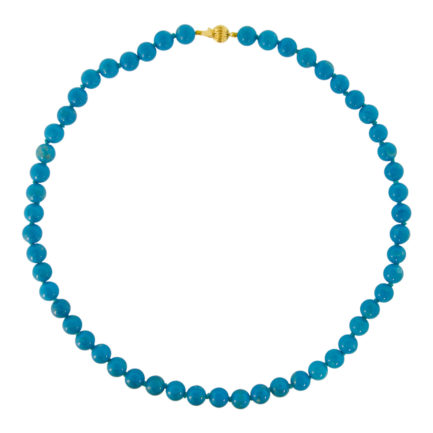 Turquoise 8mm Bead Station Necklace in 14k Yellow Gold