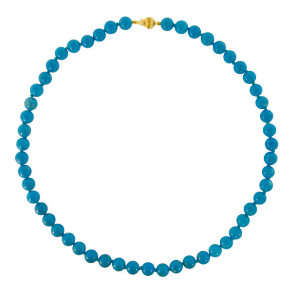 Turquoise 8mm Bead Station Necklace in 14k Yellow Gold