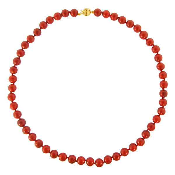 Red Coral Beads 8mm Necklaces in k14 Gold Clasp