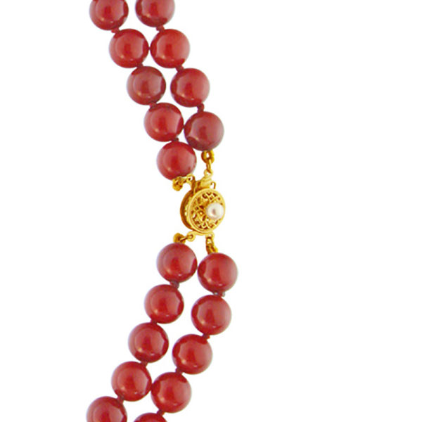 2 Rows 8mm Double Strand Red Coral Necklace in k14 Gold - Image 2