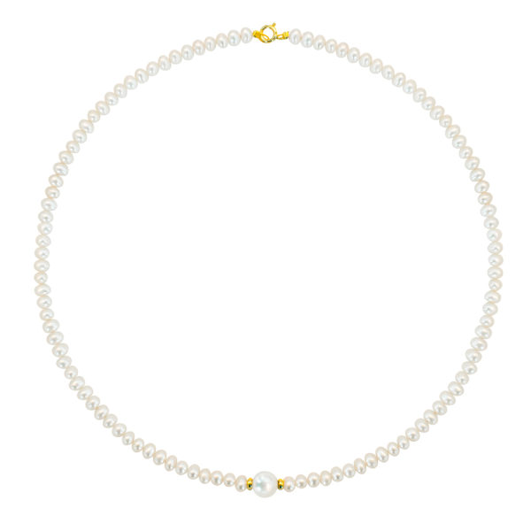 4-4.5mm White Freshwater Cultured Pearl Necklace in k14 Gold