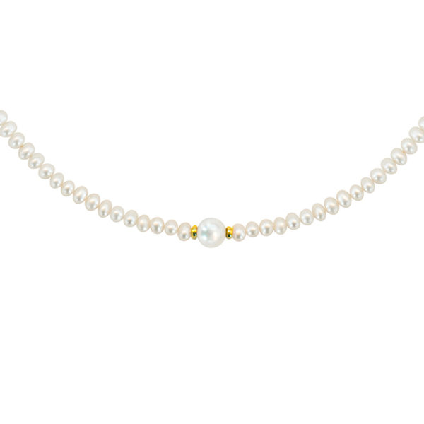 4-4.5mm White Freshwater Cultured Pearl Necklace in k14 Gold - Image 2