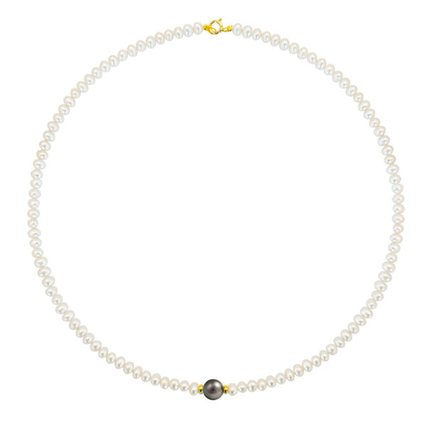 4-4.5mm White Freshwater Cultured Pearl Necklace in k14 Gold