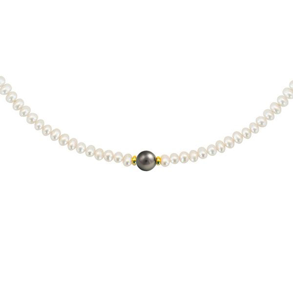 4-4.5mm White Freshwater Cultured Pearl Necklace in k14 Gold - Image 2