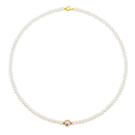 4-4.5mm White Freshwater Cultured Pearl Necklace in k14 Gold