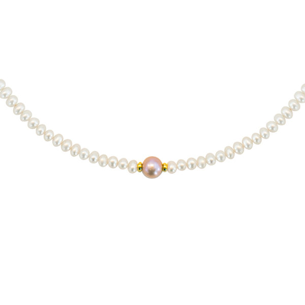 4-4.5mm White Freshwater Cultured Pearl Necklace in k14 Gold - Image 2