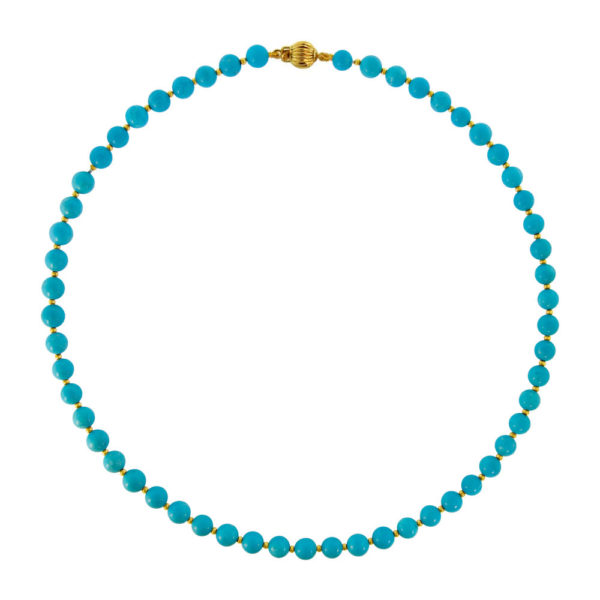 6mm Turquoise Bead Station Necklace in 14ktYellow Gold