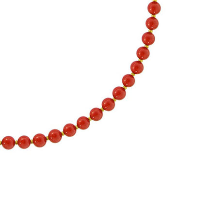 6mm Red Coral Bead Station Necklace in 14kt Yellow Gold