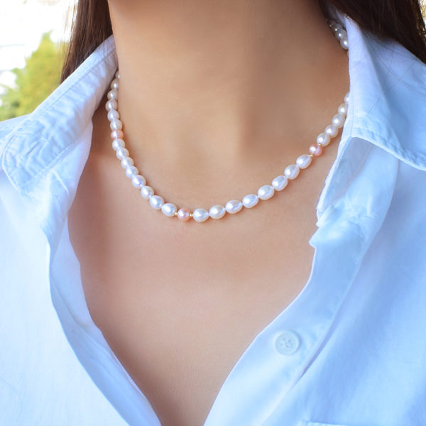 Freshwater Pearls Oval Necklace 6-6.5mm in k14 Gold
