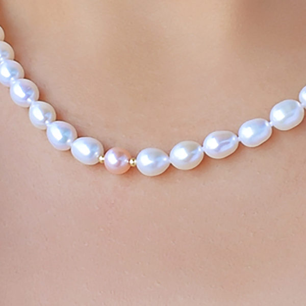 Freshwater Pearls Oval Necklace 6-6.5mm in k14 Gold - Image 2