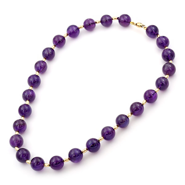 8mm Round Amethyst Bead Station Necklace in k18 Yellow Gold
