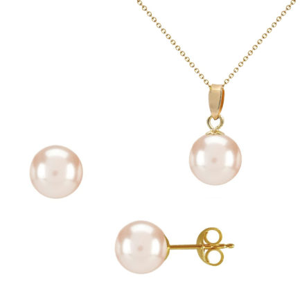 Set Akoya Pearl Japan 7.5-8mm AAAA Light Pink Round 14k Gold N153214-PE