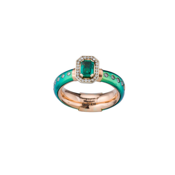 Parthenon Jewelry Green Titanium and k18 Pink Gold Ring with Emerald and Diamonds Code R152926-GIA