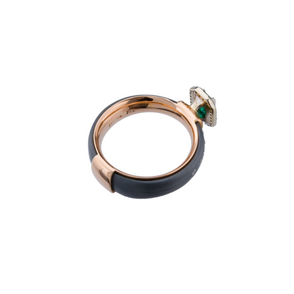 Gray Titanium and k18 Pink Gold Ring with Emerald and Diamonds - Image 4