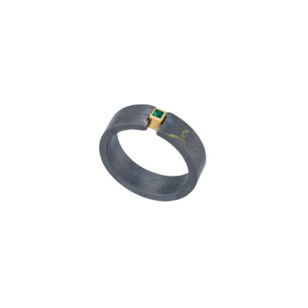 Titanium Ring Band with Square Green Emerald Stone