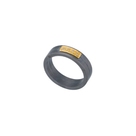Diamond Wedding Ring in 18K Yellow Gold and Gray Titanium