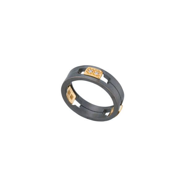 6mm Diamonds Ring Gray Titanium and Gold Wedding Ring 18k