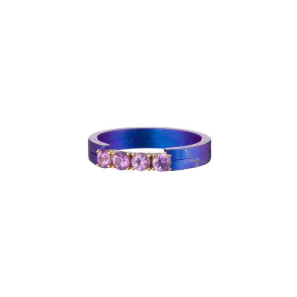 Pink Sapphire Four Stone Titanium Ring in 18k Gold - Image 3