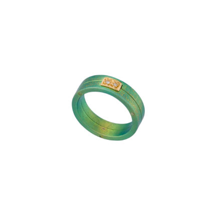 Diamond Wedding Ring in 18K Yellow Gold and Green Titanium