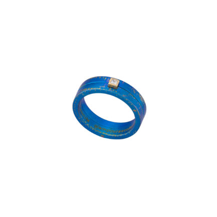 Blue Anodized Titanium Band Ring with k18 gold