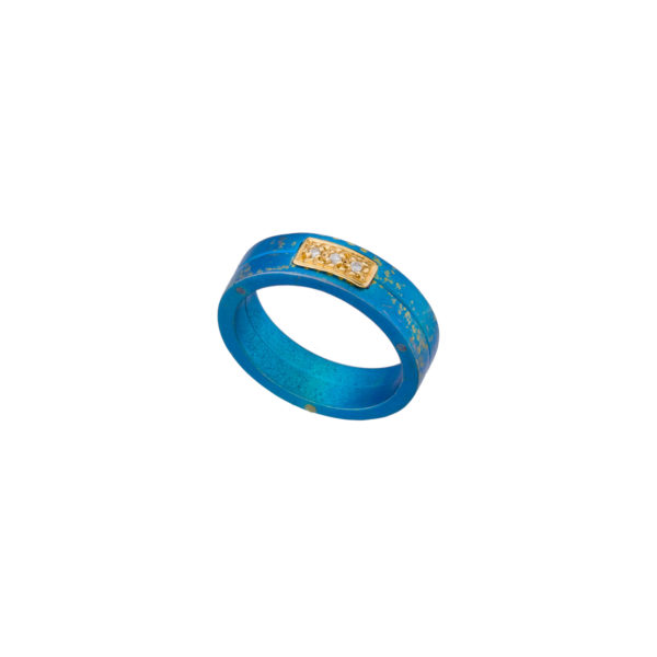 Men's Diamonds Ring in Turquoise Titanium and Gold Wedding Ring 18k