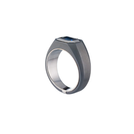 Unique Titanium Men Ring with k18 white gold and Sapphire
