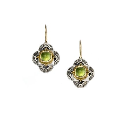 Byzantine Handmade Earrings Peridot for Ladies Yellow Gold k18 and Silver 925