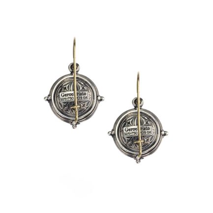 Round Drop Earrings for Women’s 18k Yellow Gold and Sterling Silver 925
