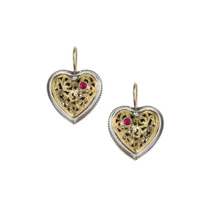 Filigree Hearts Earrings for Women’s 18k Yellow Gold and Sterling Silver 925