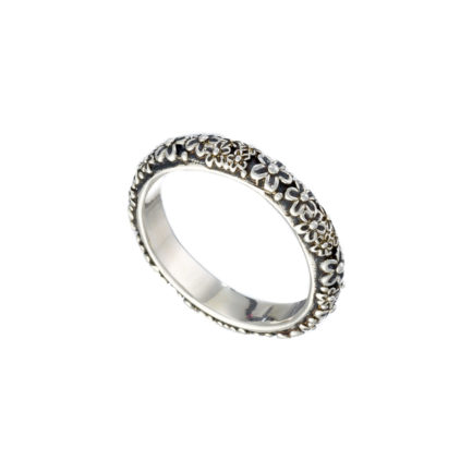 Flower Band Ring 4mm for Men’s in Sterling Silver 925