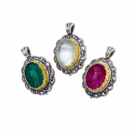 Oval Color Pendant in Sterling Silver 925 with Gold Plated Parts